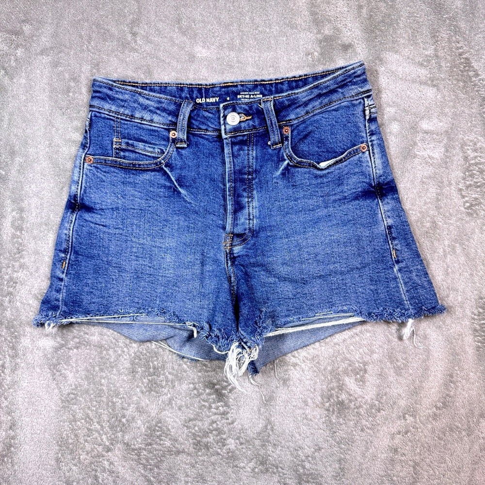 Old Navy Sky-Hi A-Line Denim Shorts Womens 4 High Rise Button Fly Distressed